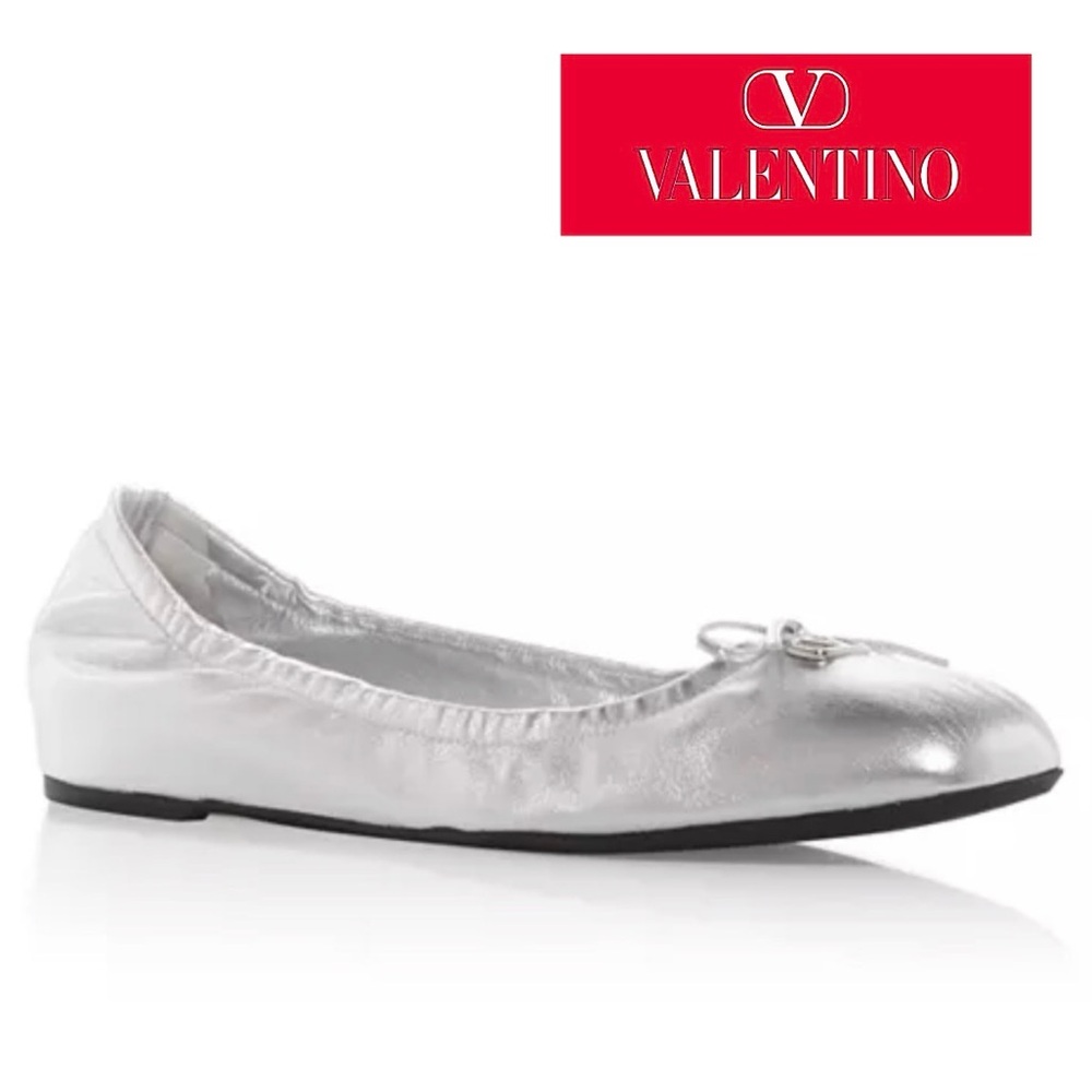 Valentino Garavani Silver Square Toe Ballet Flats, Size 40 - NIB